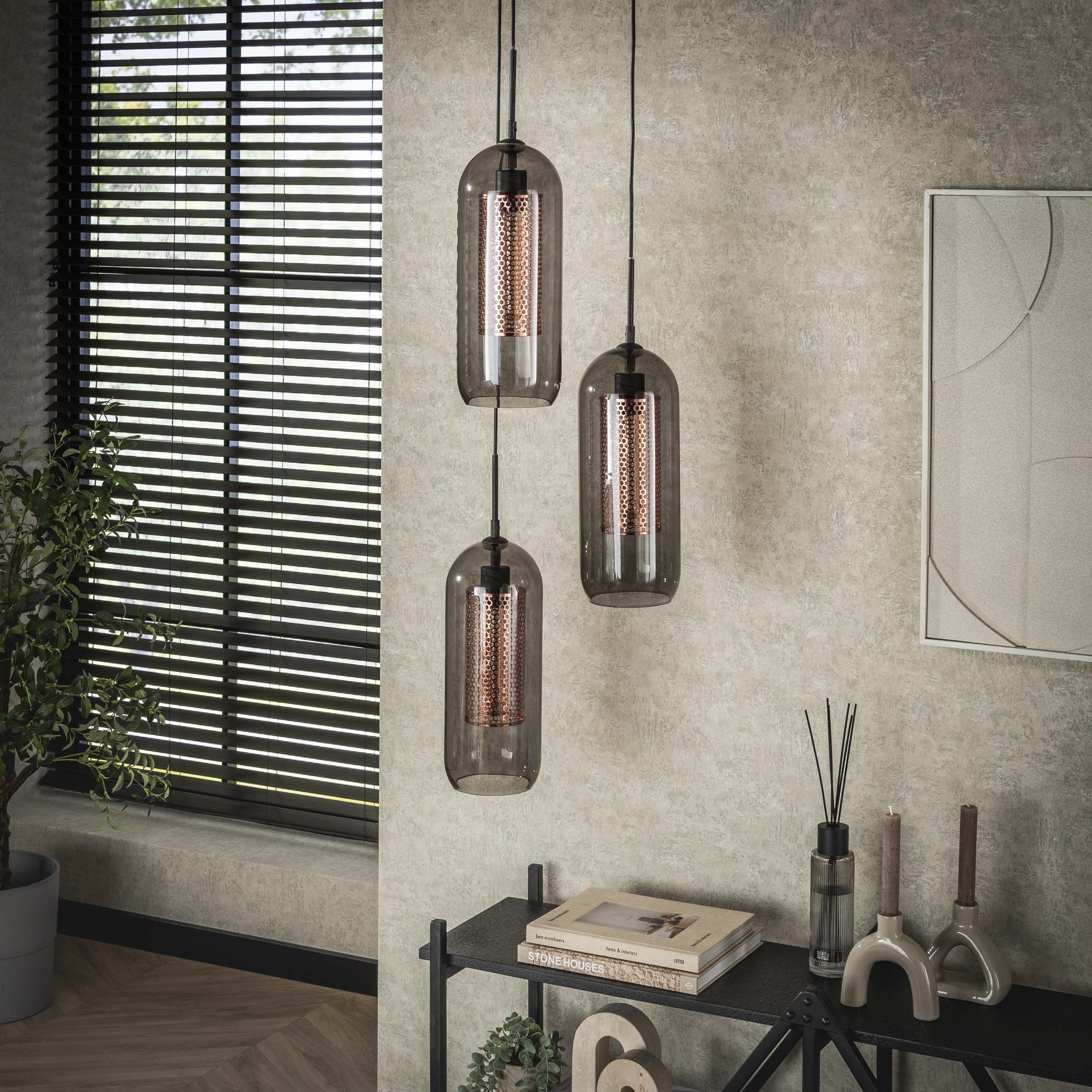 Pendelleuchte „Talvira“ – Gestuft mit 3 Leuchten im Rauchglas-Mesh-Design