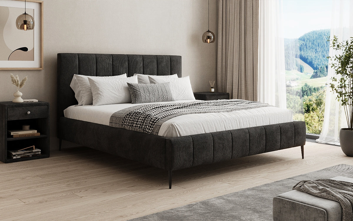 Designer Polsterbett Astrid in Cord mit Stauraum