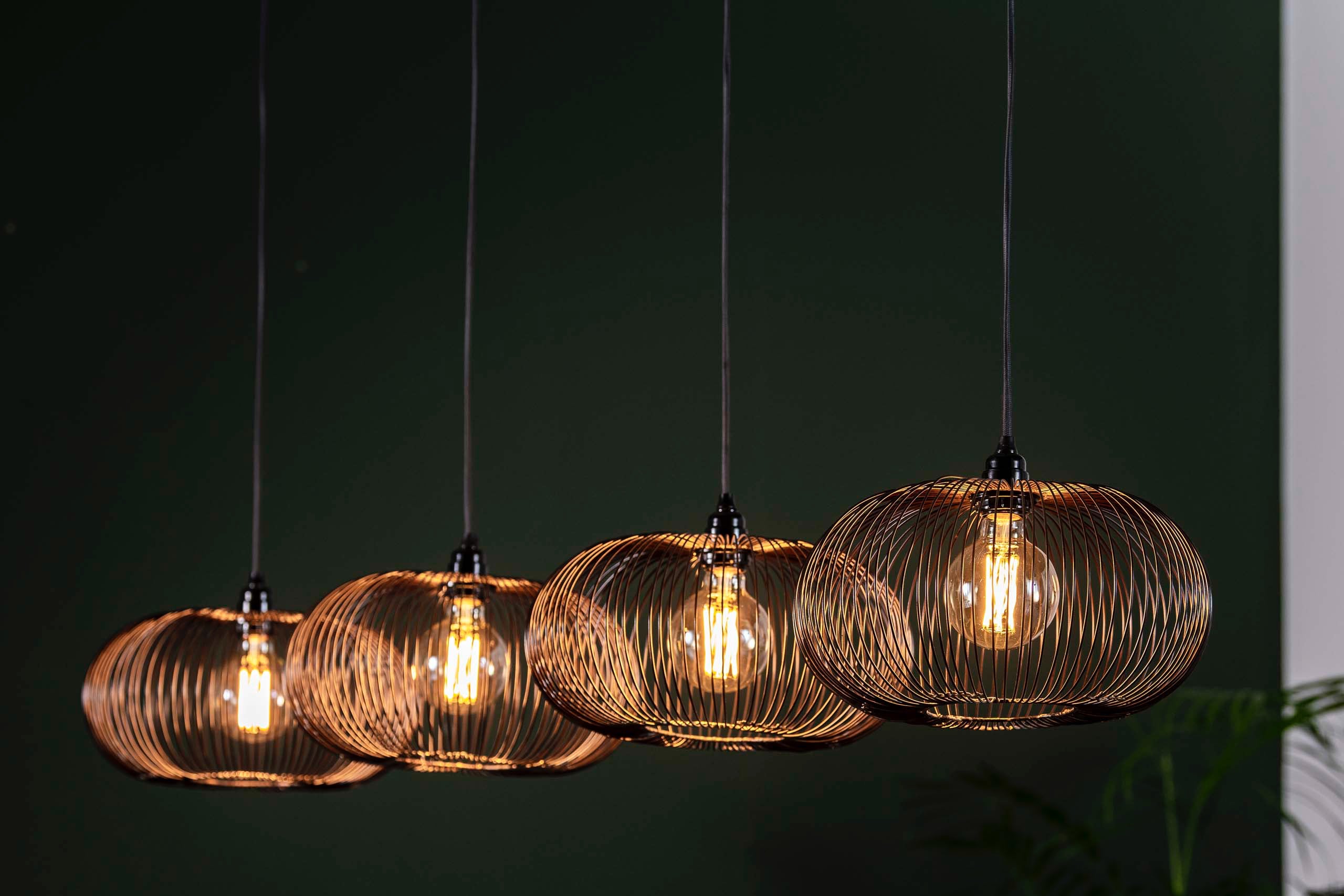 Pendelleuchte Aurex Quad – Metallscheiben in Schwarznickel mit goldenen Akzenten (4-flammig)