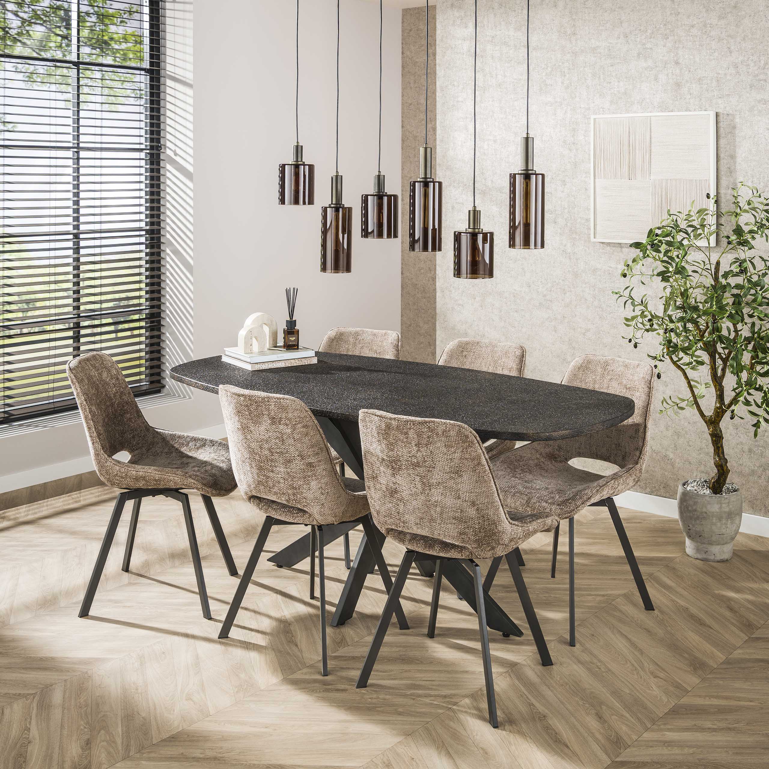 Pendelleuchte Ayu – Zylindrische Glasschirme in Braun (6-flammig)