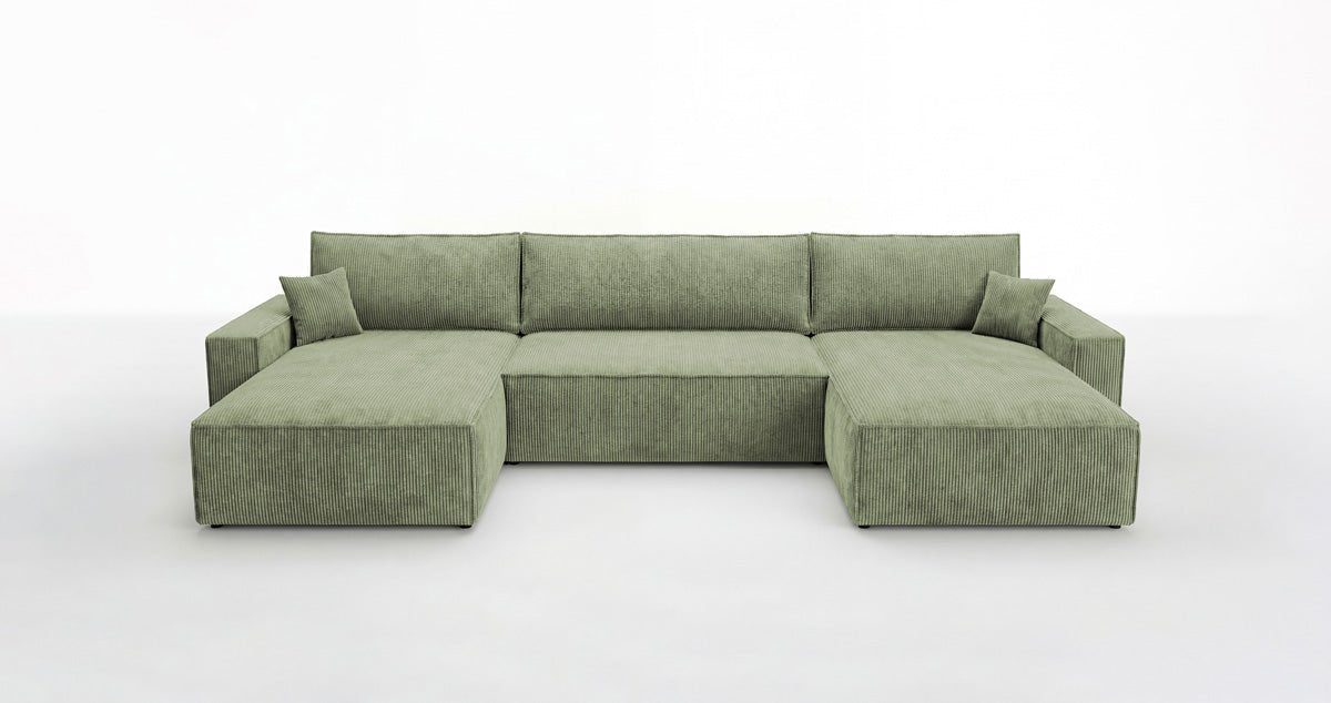 Designer Sofa Vienna U mit Schlaffunktion und Stauraum in Cord