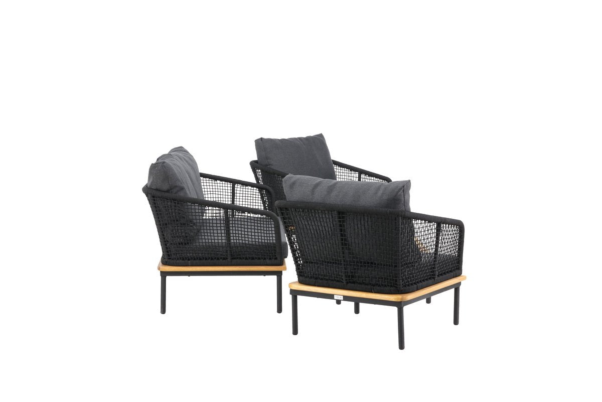 Garten Loungeset Malina – mit Holzdetails, geflochtenem Seil & grauen Kissen