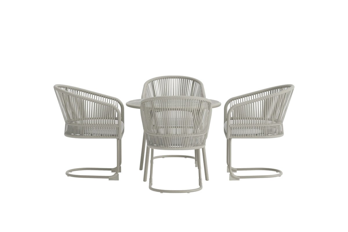 Garten Loungeset Taila - mit Rundem Esstisch und 4 Stühlen in Beige & Hellgrau
