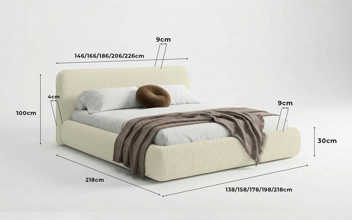 Designer Polsterbett Arosa in Bouclé mit Stauraum