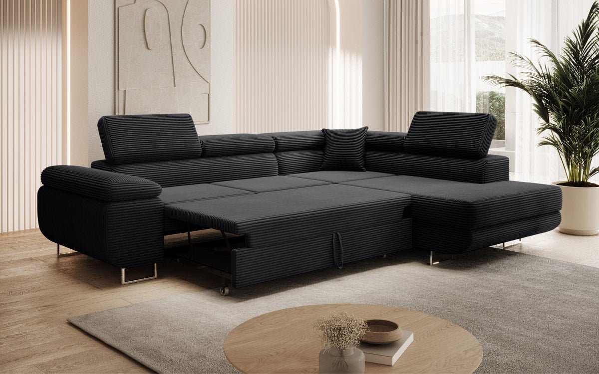 Designer Sofa Aston mit Schlaf- und Klappfunktion aus Cord