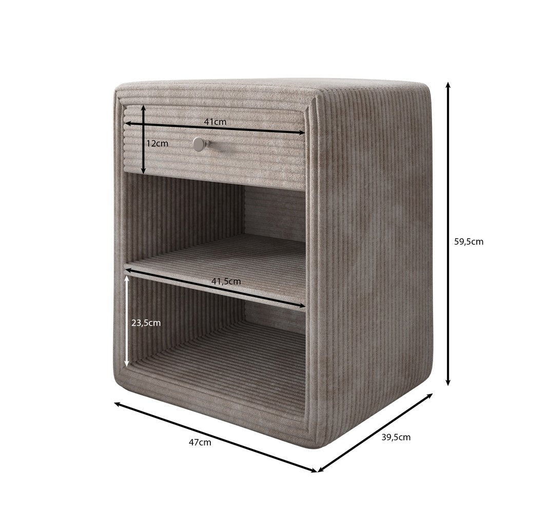 Designer Nachttisch Amy in Cord