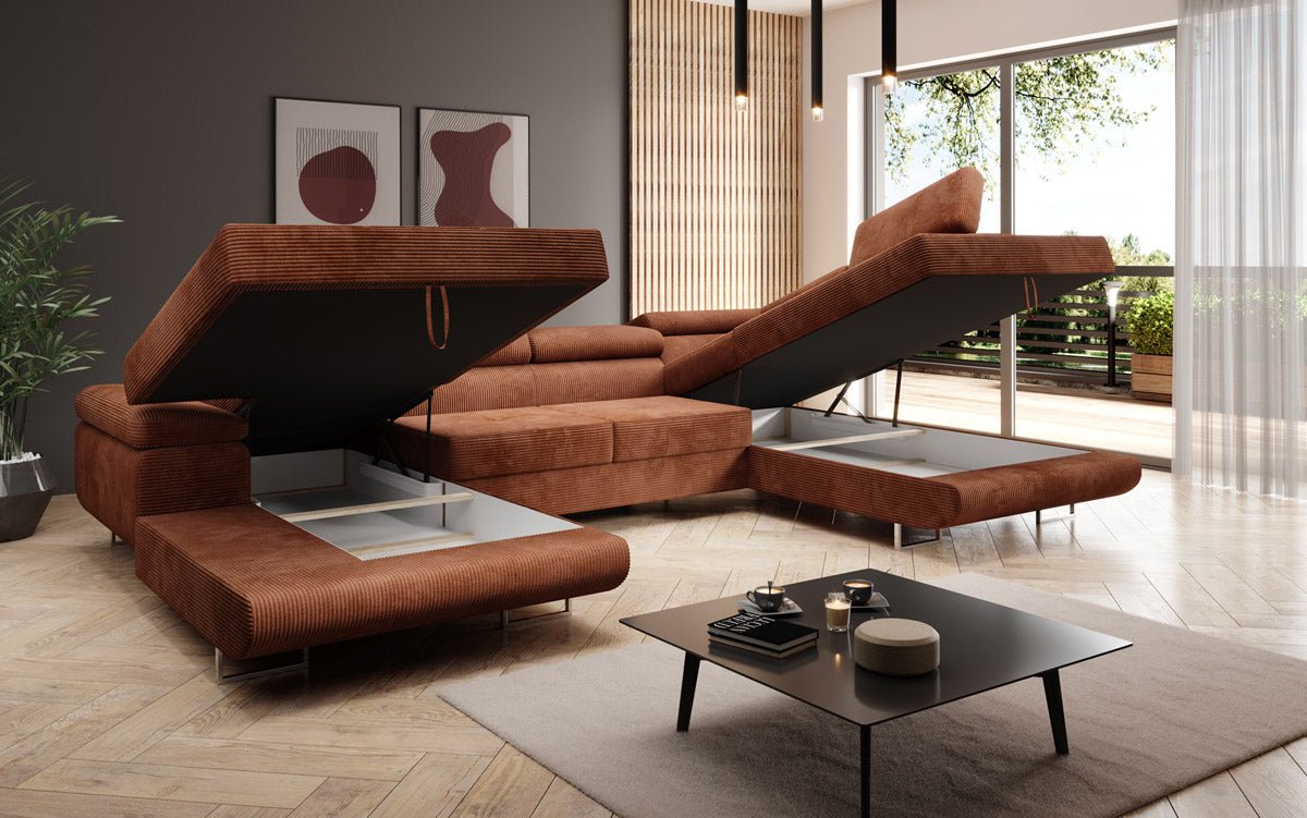 Designer Sofa Lago mit Schlaf - und Klappfunktion in Cord