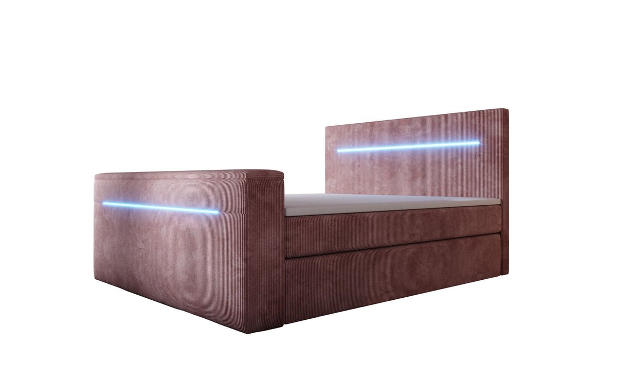 Boxspringbett Sejour mit TV Lift, RGB und Stauraum in Cord