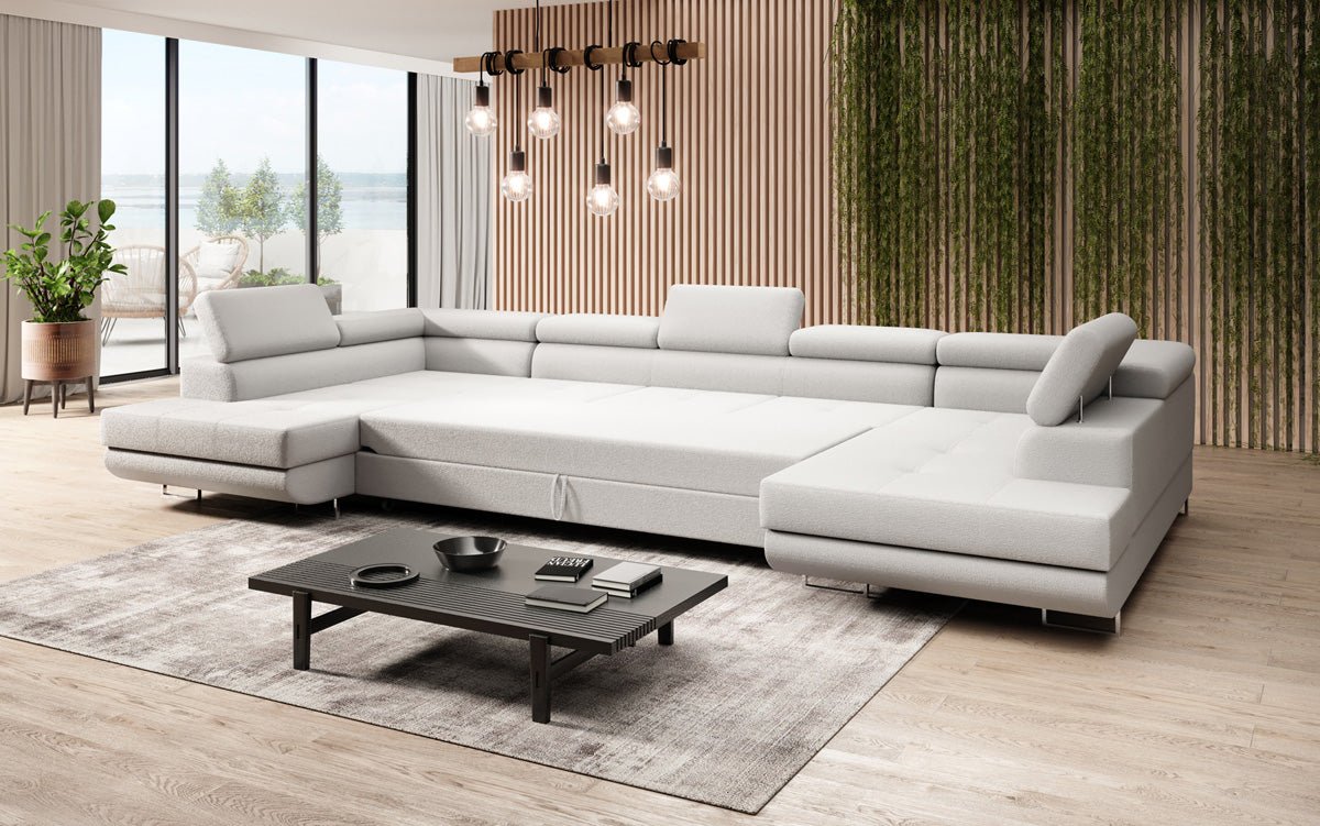 Designer Sofa Taormina mit Schlaf- und Klappfunktion in Bouclé