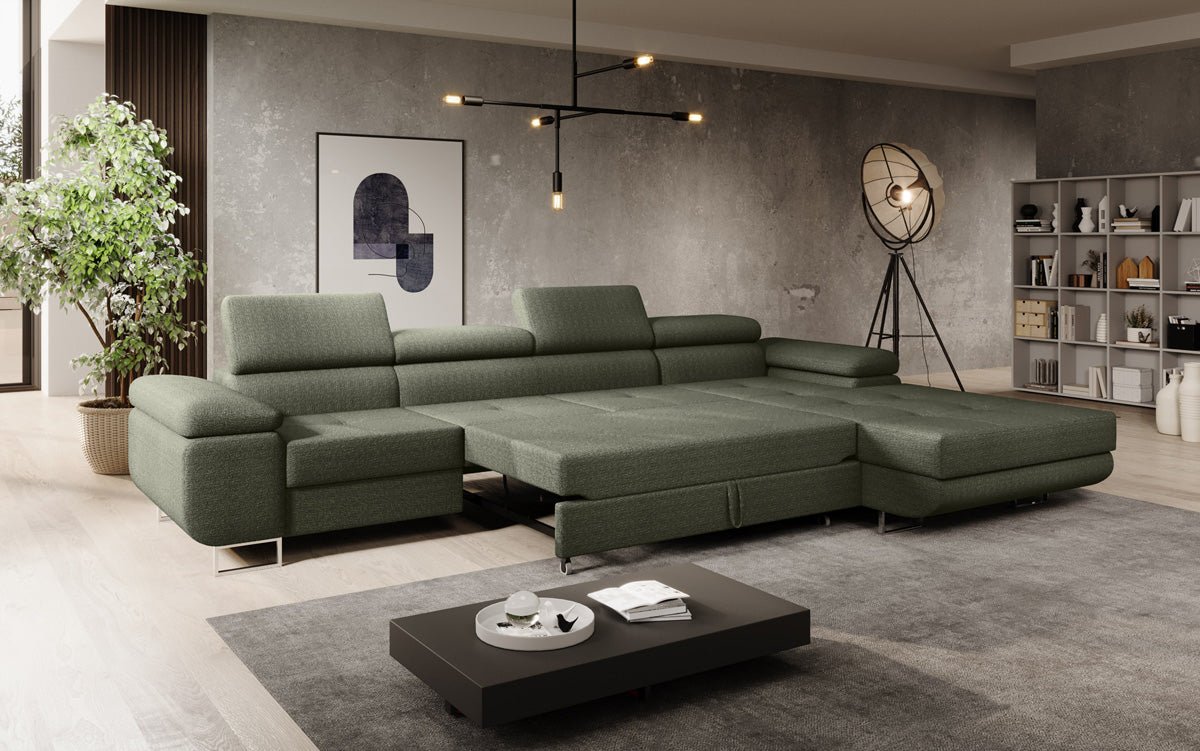 Designer Sofa Calvera Maxi mit Schlaf- und Klappfunktion in Bouclé