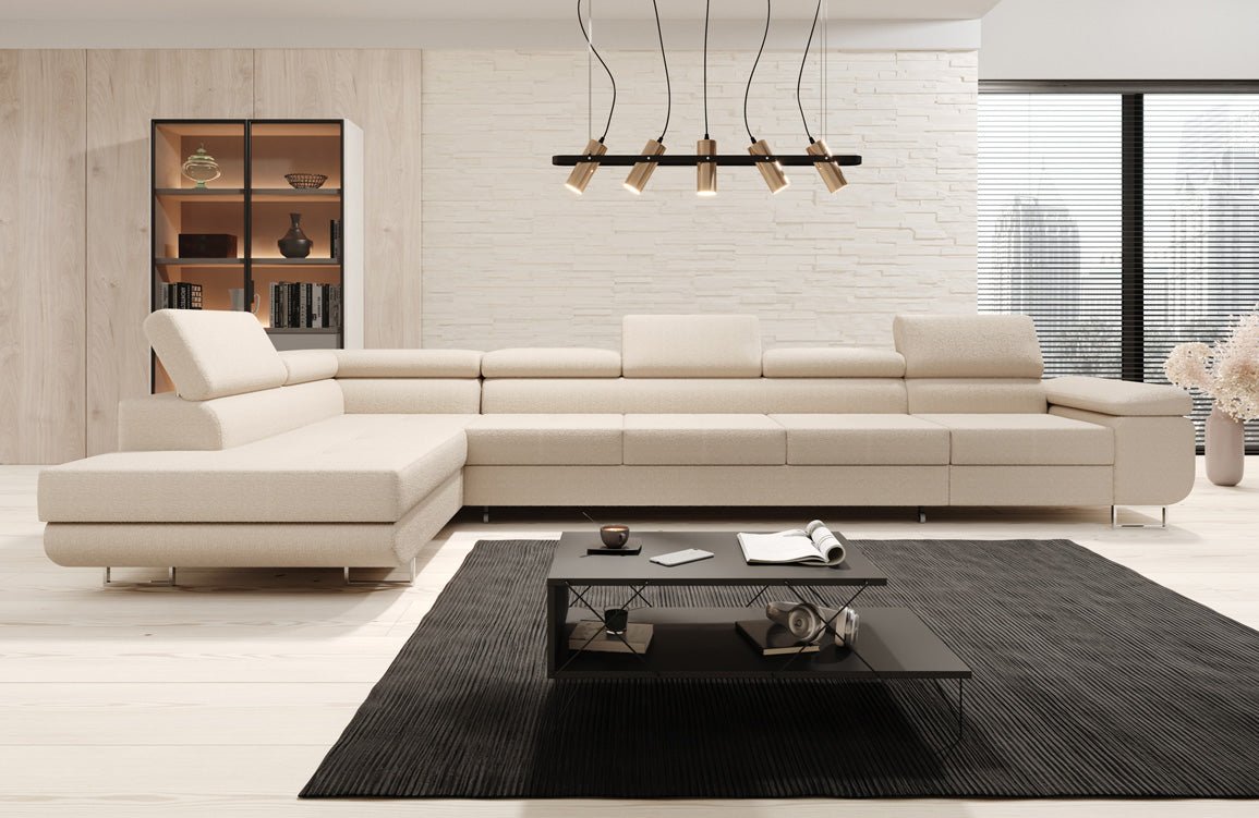 Designer Sofa Maxi mit Schlaf - und Klappfunktion in Bouclé