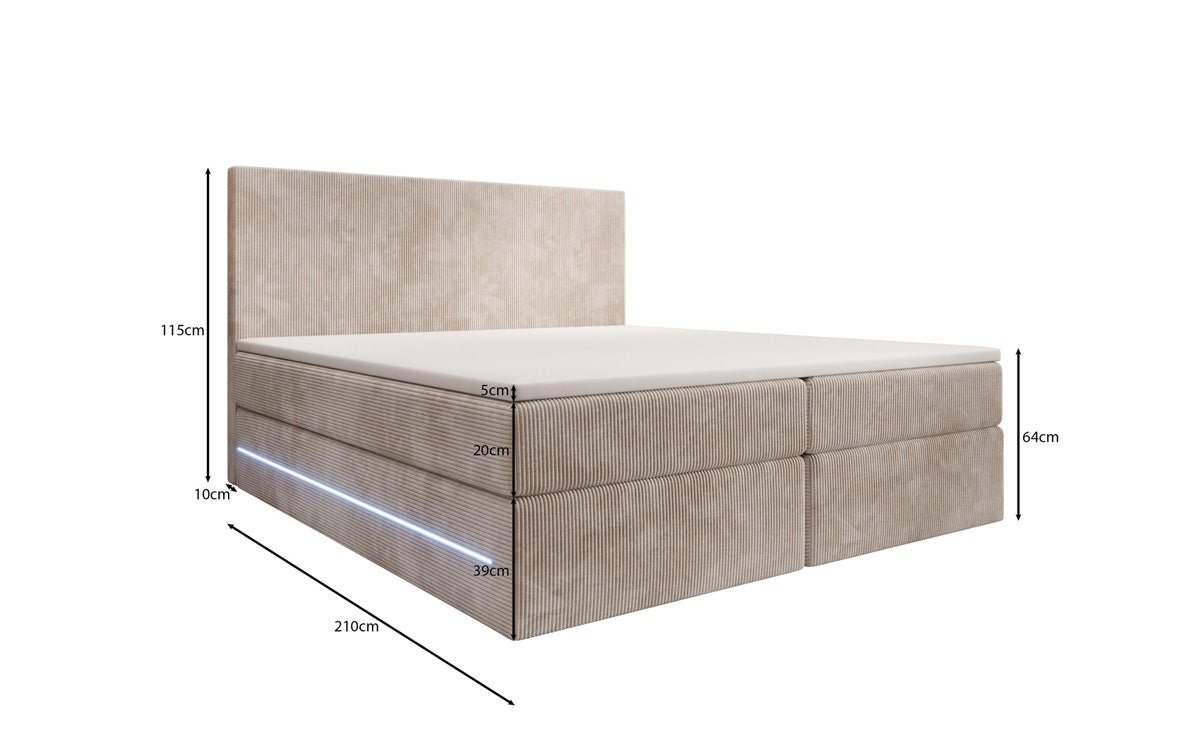 Boxspringbett Voyage mit LED u. Stauraum in Cord