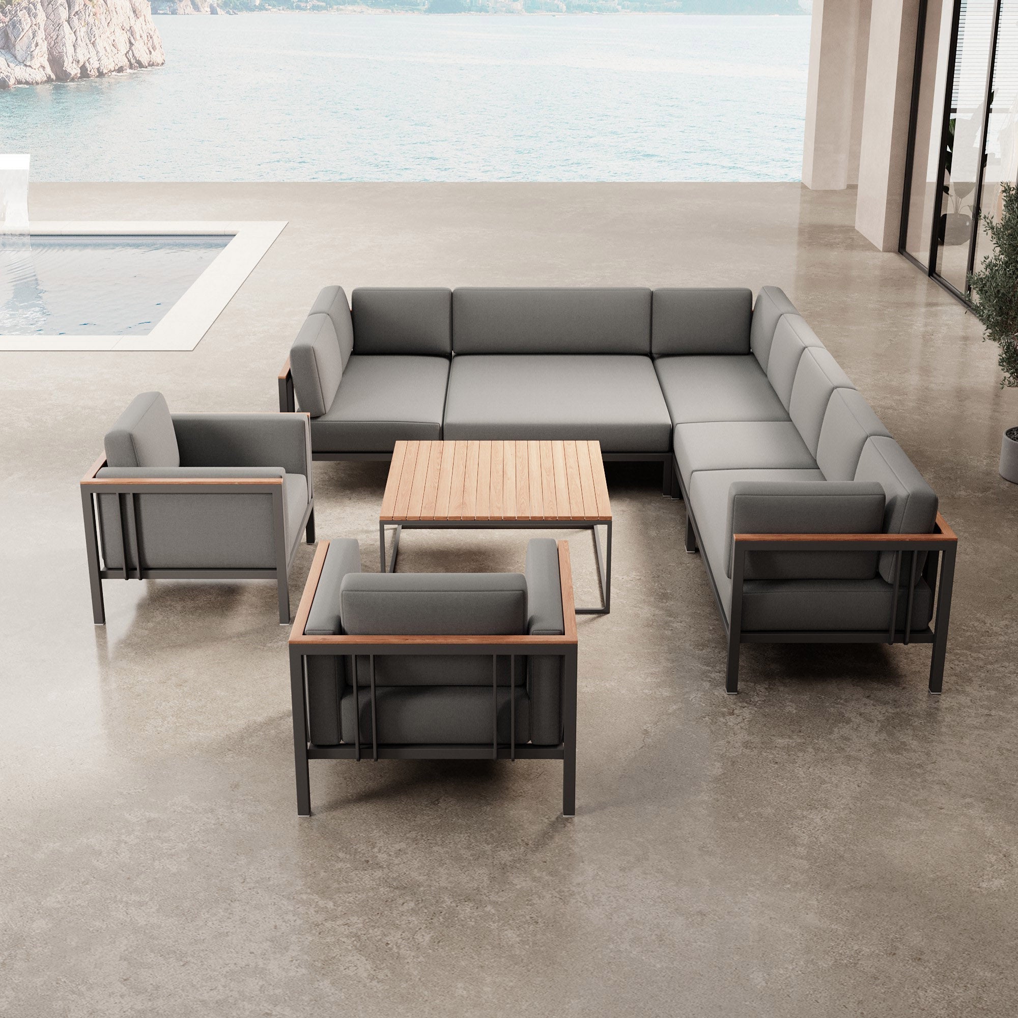 Euphoria – Ecklounge & 2 Loungesessel mit Tisch aus Aluminium | Aevora™ Kollektion