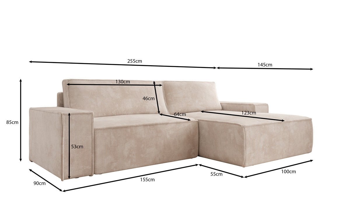 Designer Sofa Corino in Cord mit Schlaf- und Klappfunktion