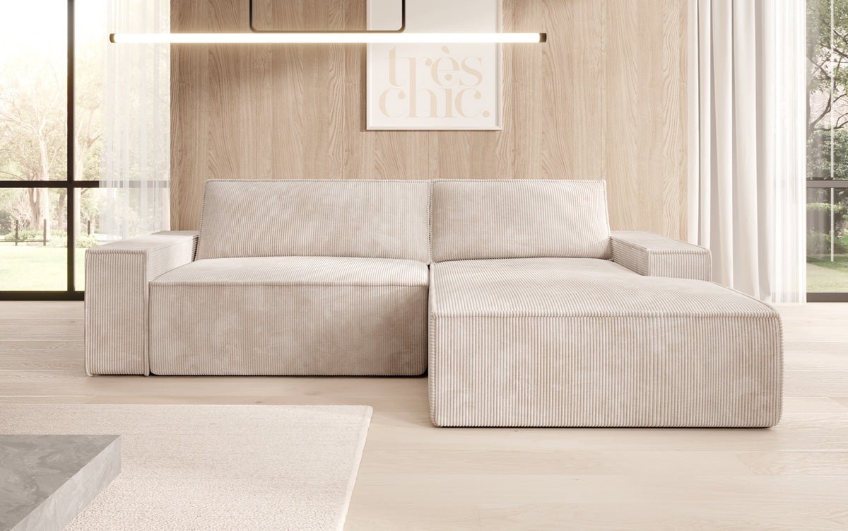 Designer Sofa Corino in Cord mit Schlaf- und Klappfunktion