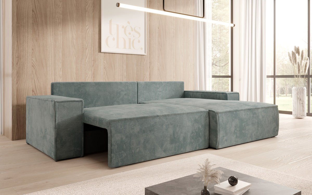 Designer Sofa Corino in Cord mit Schlaf- und Klappfunktion
