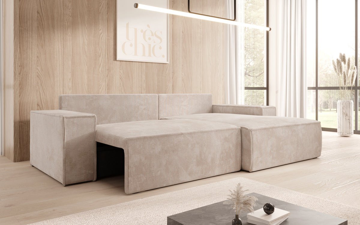 Designer Sofa Corino in Cord mit Schlaf- und Klappfunktion