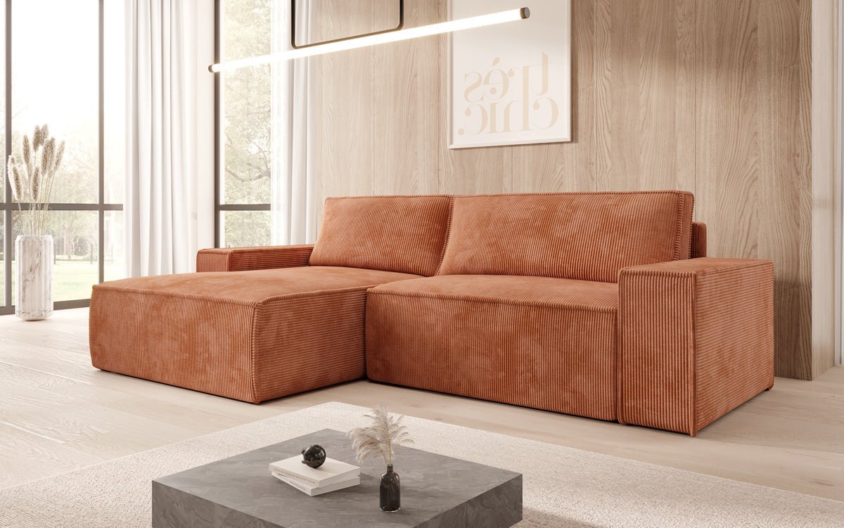 Designer Sofa Corino in Cord mit Schlaf- und Klappfunktion