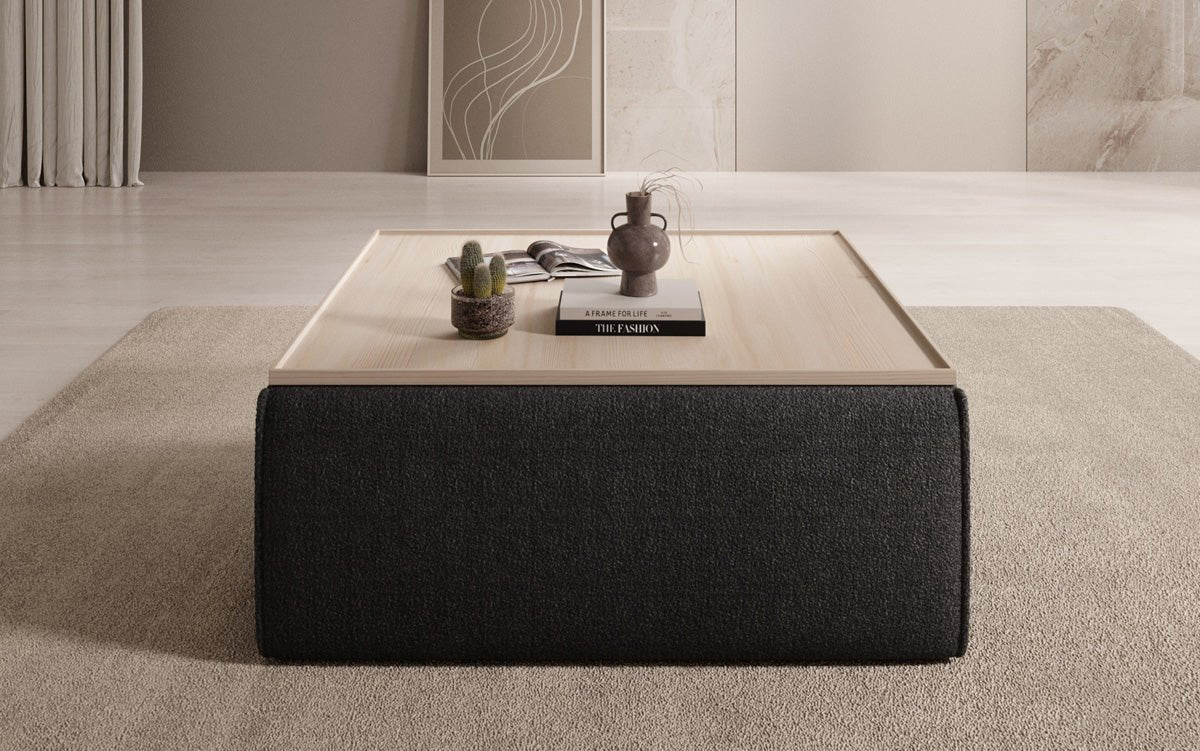 Beistellhocker/Couchtisch Lesley mit Stauraum in Bouclé