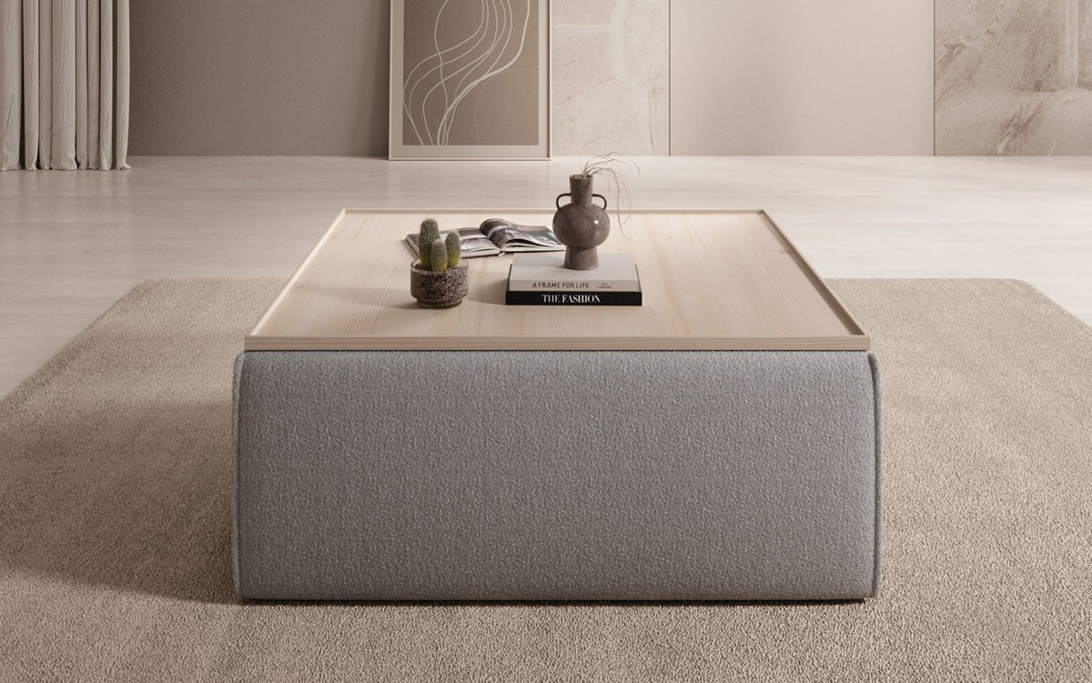 Beistellhocker/Couchtisch Lesley mit Stauraum in Bouclé