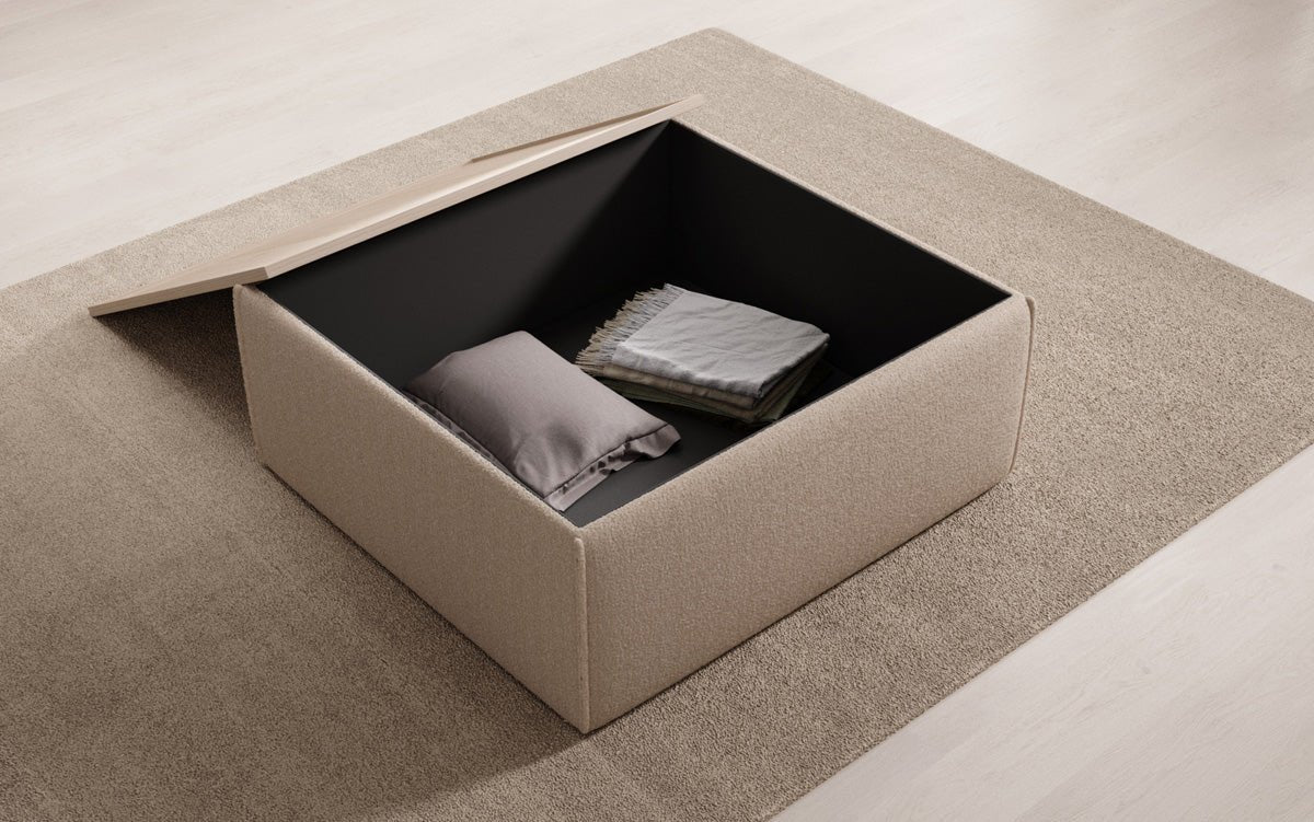 Beistellhocker/Couchtisch Lesley mit Stauraum in Bouclé