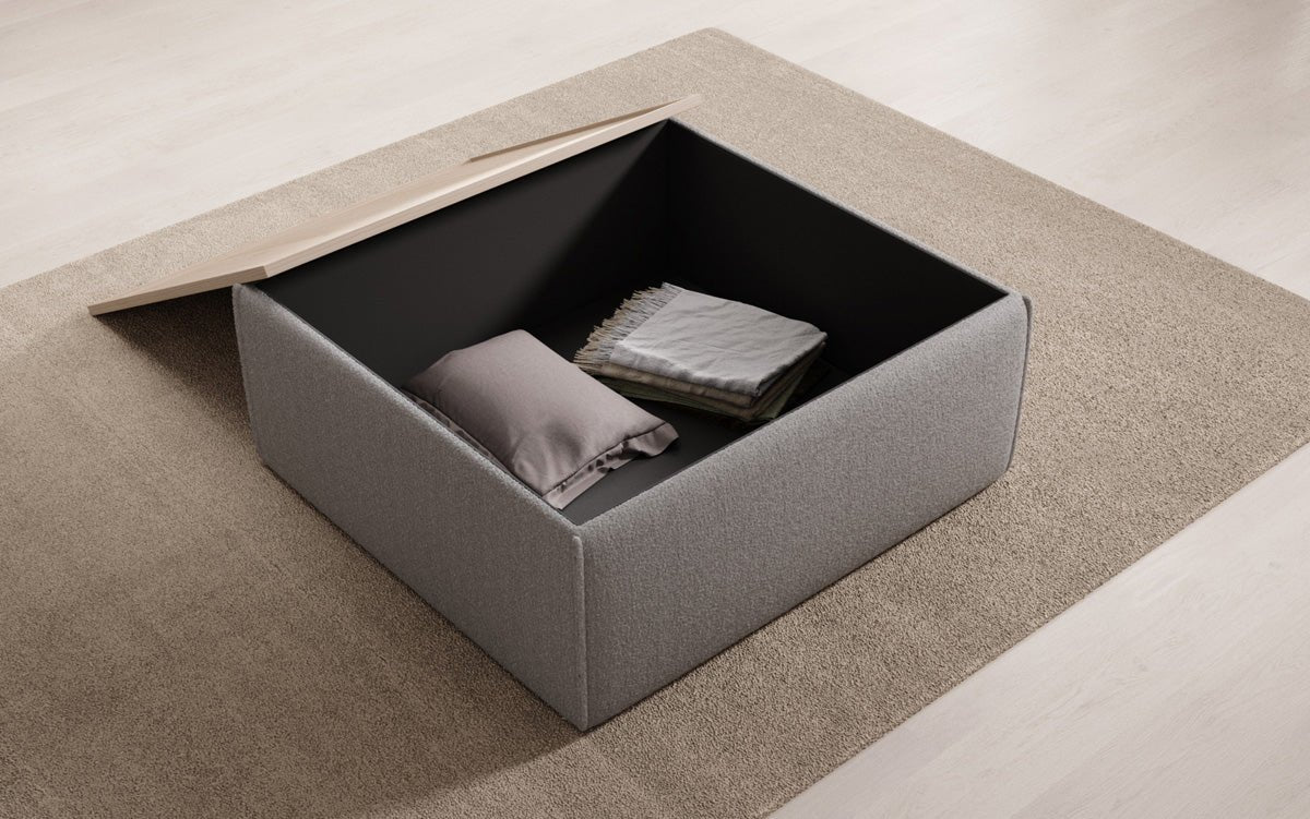 Beistellhocker/Couchtisch Lesley mit Stauraum in Bouclé