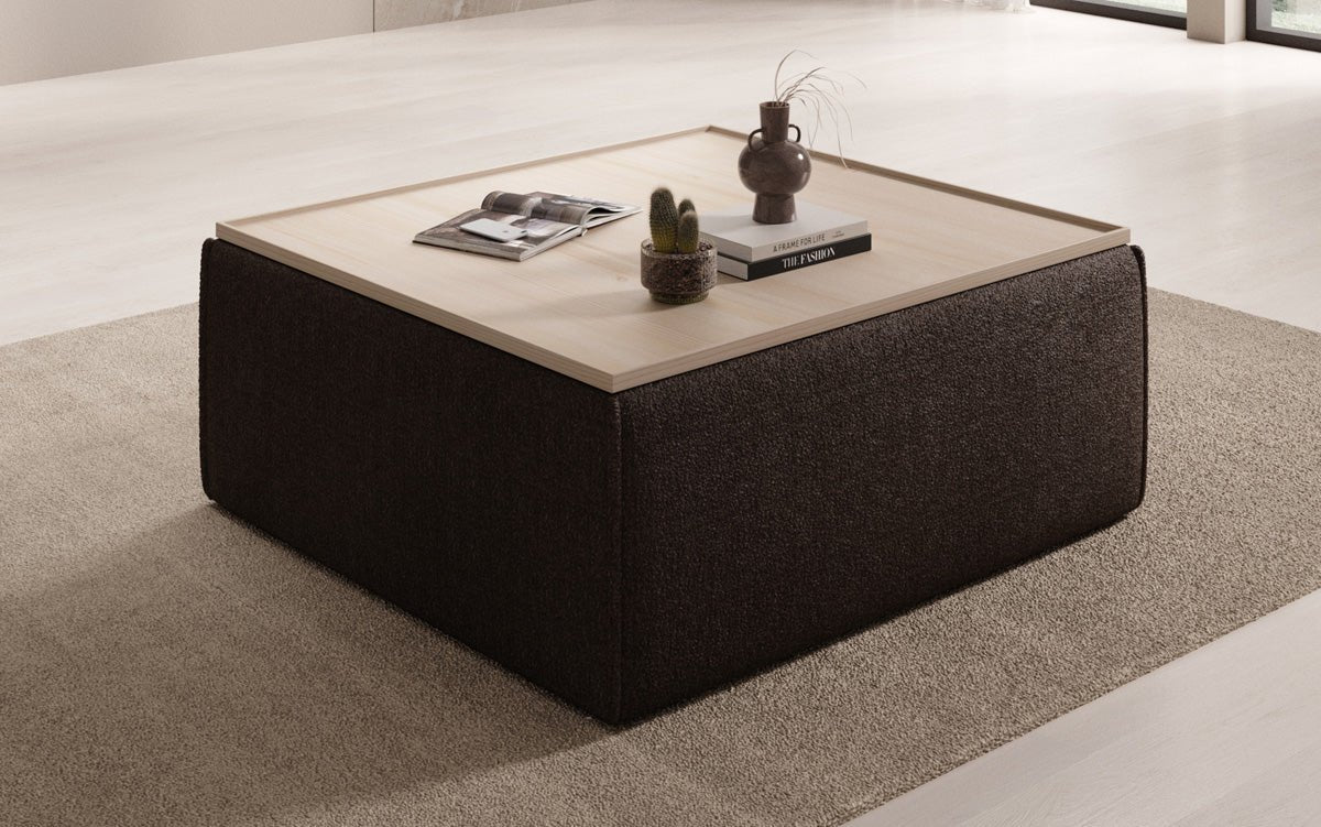 Beistellhocker/Couchtisch Lesley mit Stauraum in Bouclé