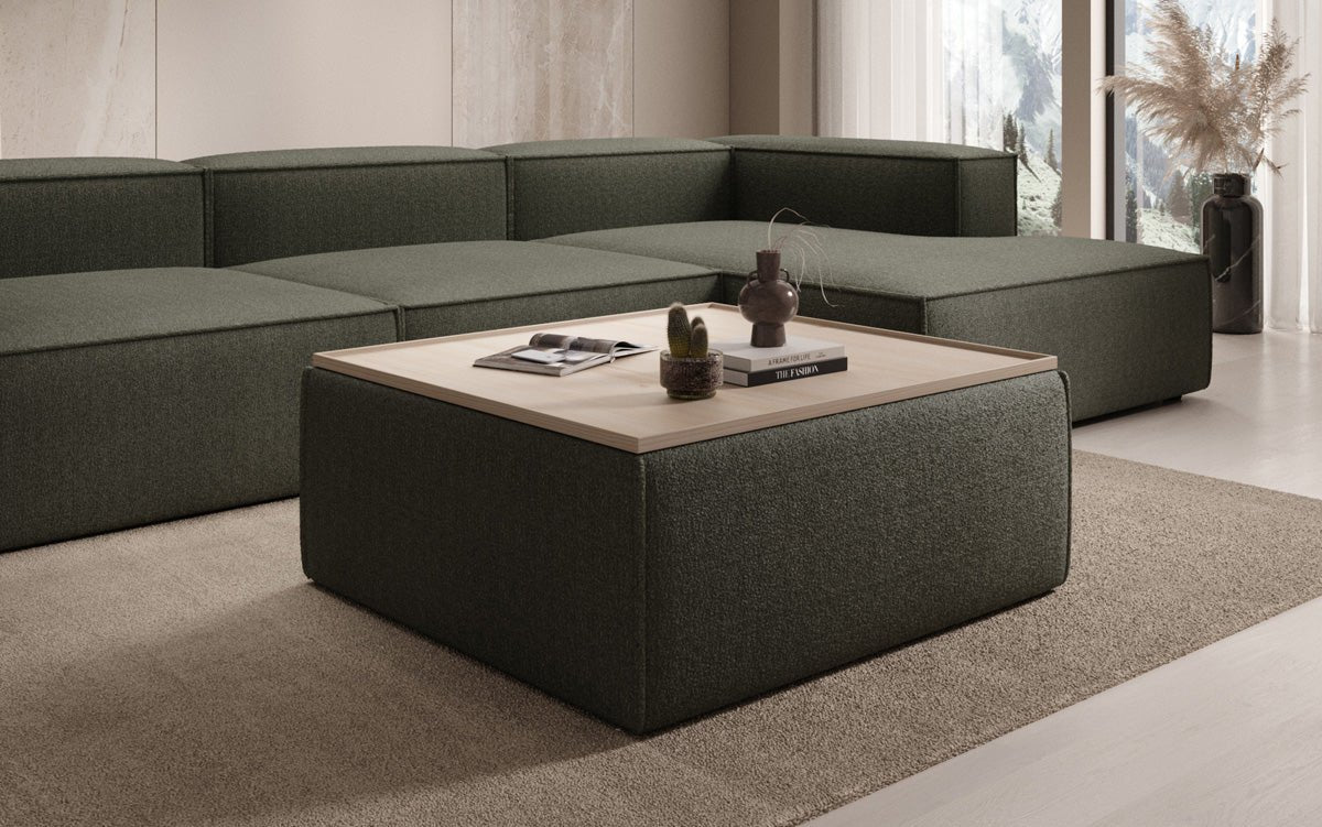 Beistellhocker/Couchtisch Lesley mit Stauraum in Bouclé