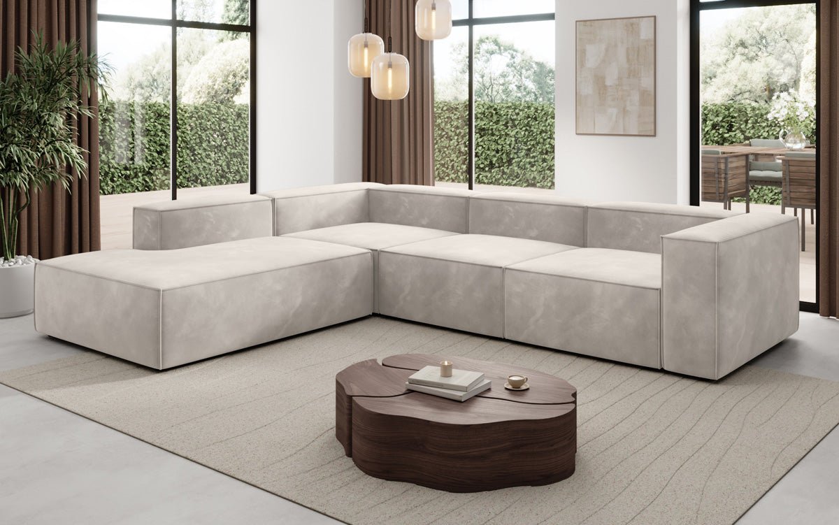 Designer Sofa Lesley L with long ottoman in velvet