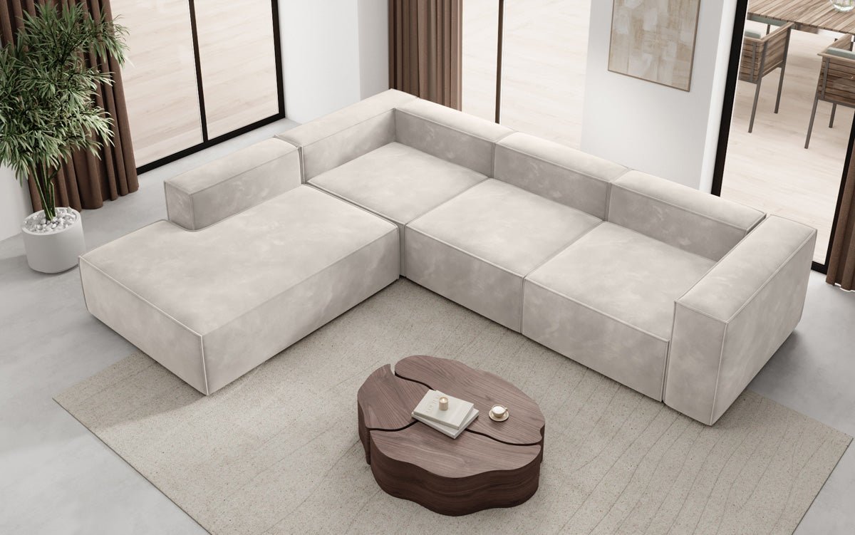 Designer Sofa Lesley L mit langer Ottomane in Samt