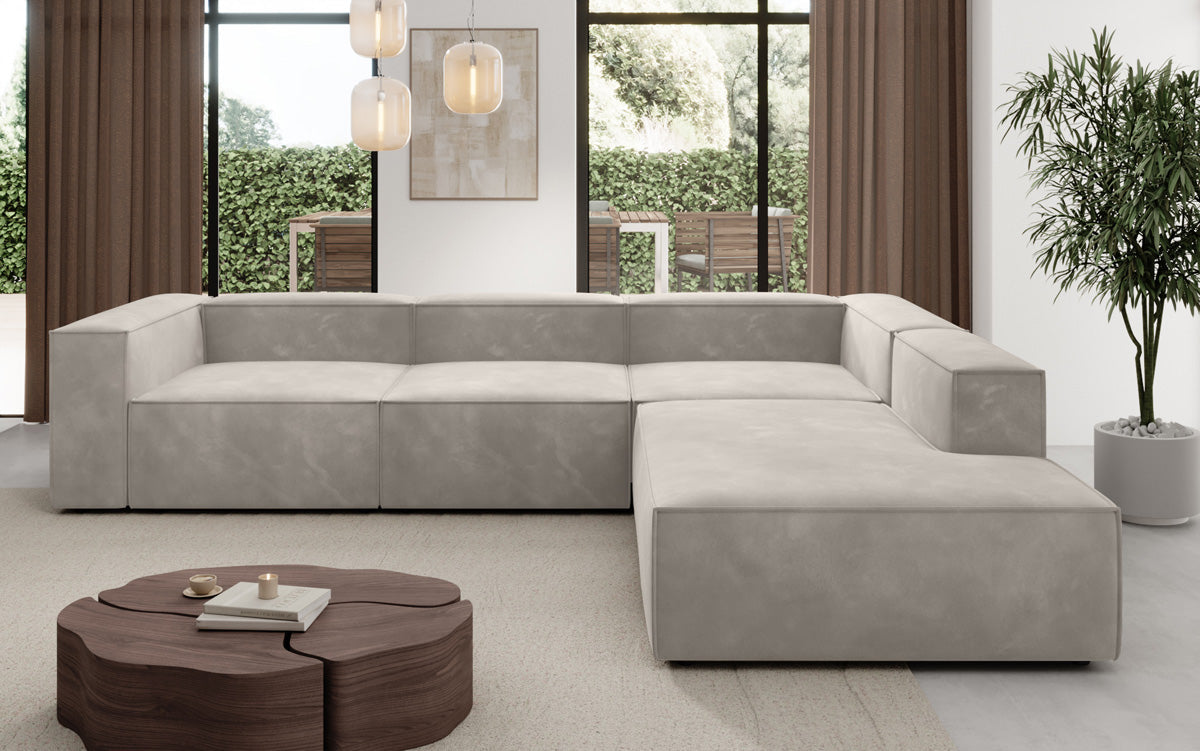 Designer Sofa Lesley L with long ottoman in velvet