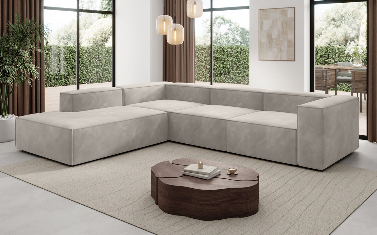Designer Sofa Lesley L with long ottoman in velvet