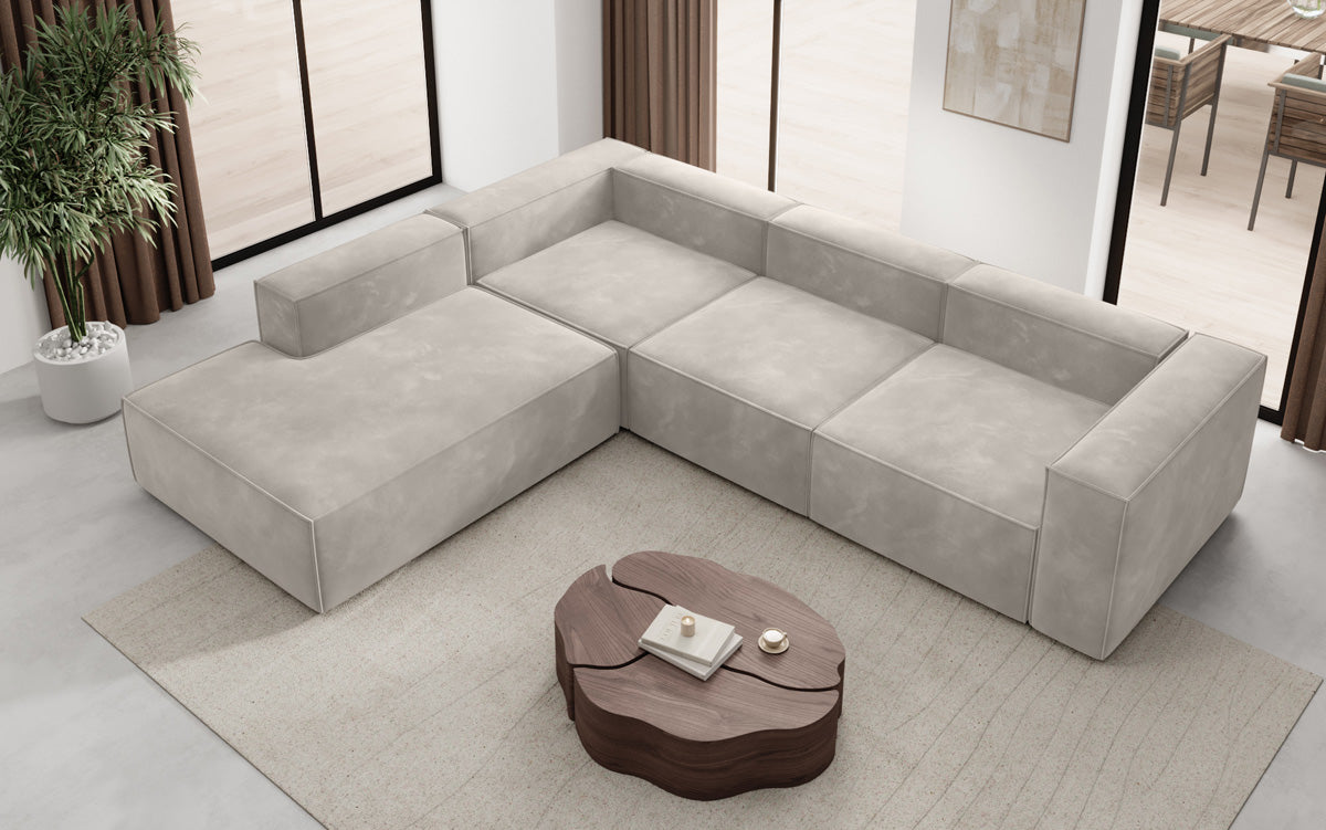 Designer Sofa Lesley L with long ottoman in velvet