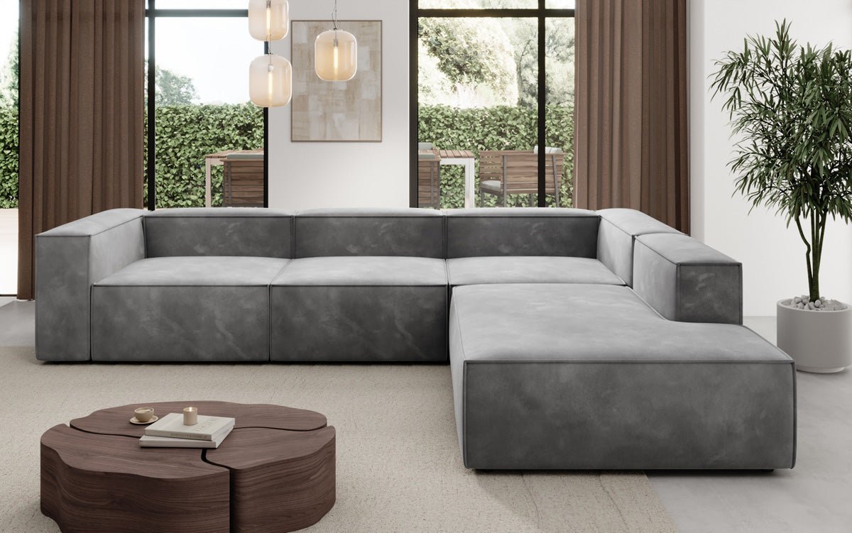 Designer Sofa Lesley L mit langer Ottomane in Samt