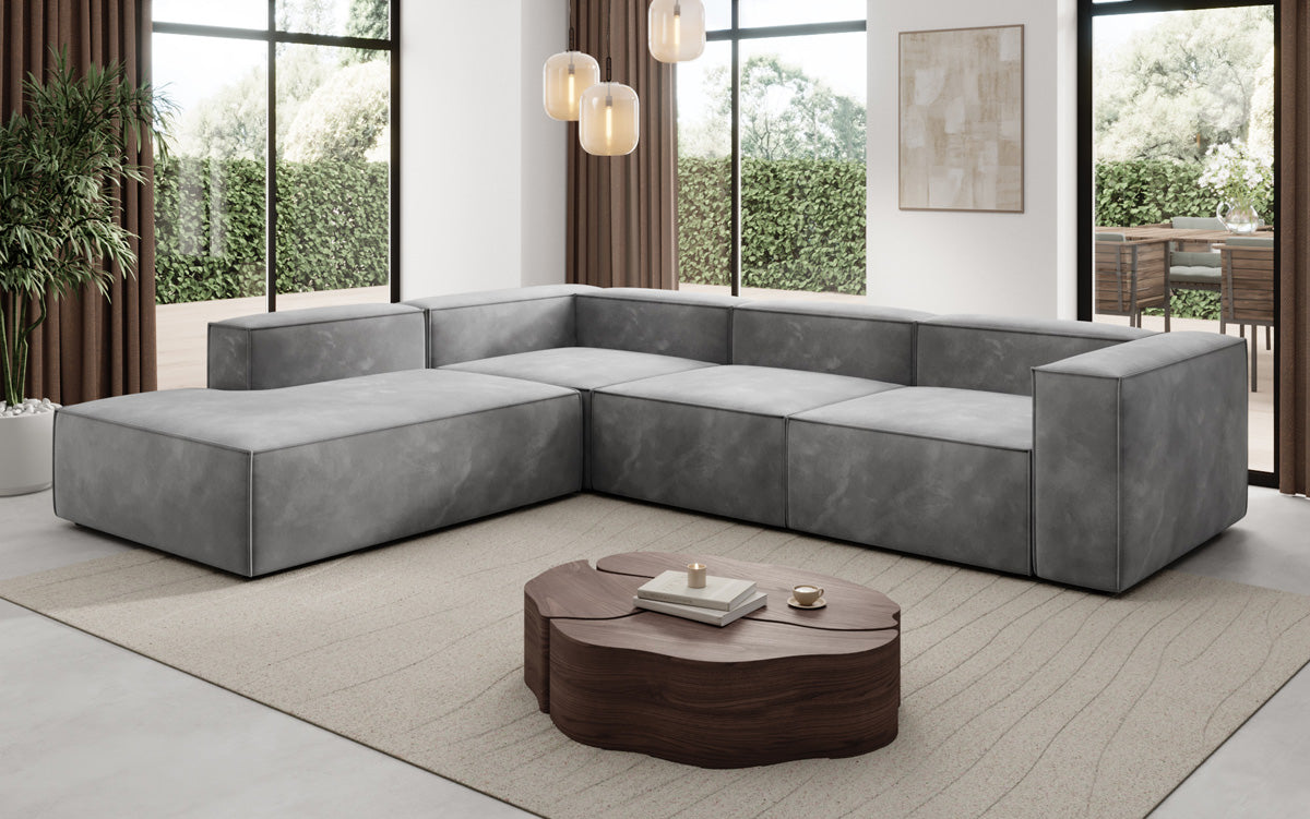 Designer Sofa Lesley L with long ottoman in velvet