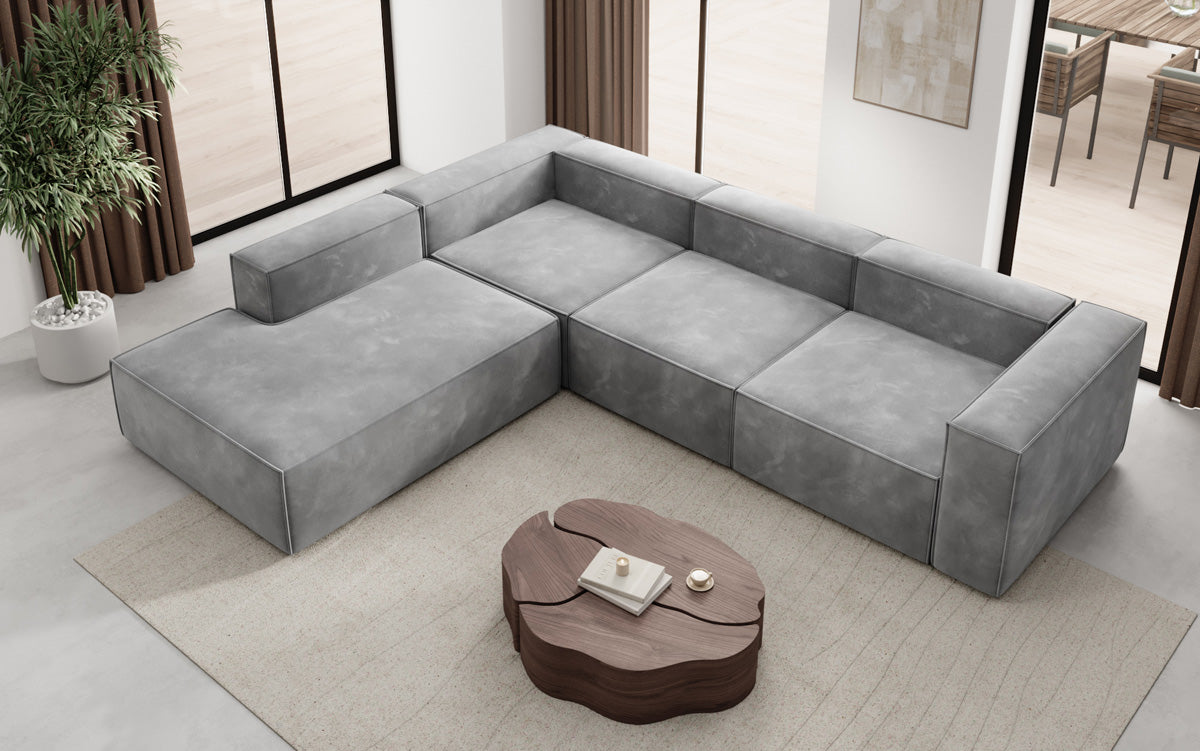 Designer Sofa Lesley L with long ottoman in velvet