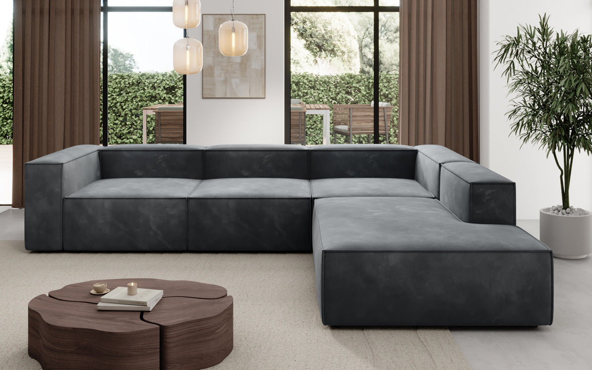 Designer Sofa Lesley L with long ottoman in velvet