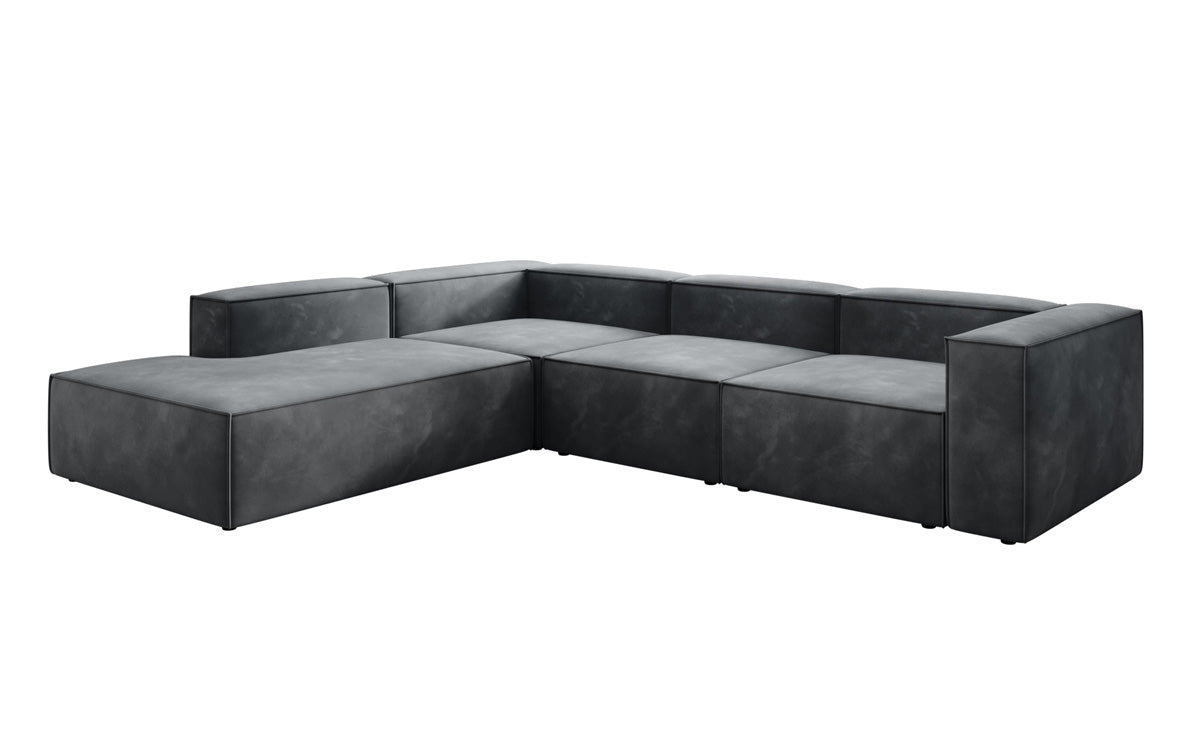 Designer Sofa Lesley L with long ottoman in velvet