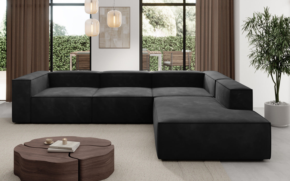 Designer Sofa Lesley L with long ottoman in velvet
