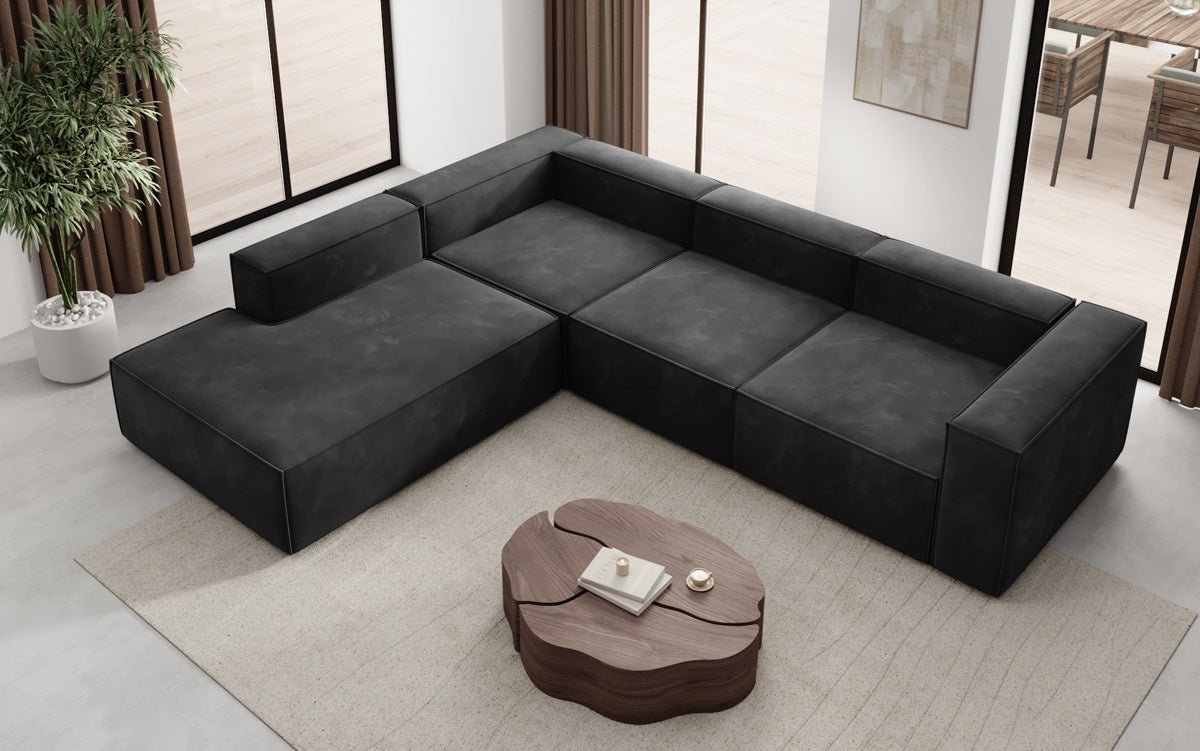 Designer Sofa Lesley L with long ottoman in velvet