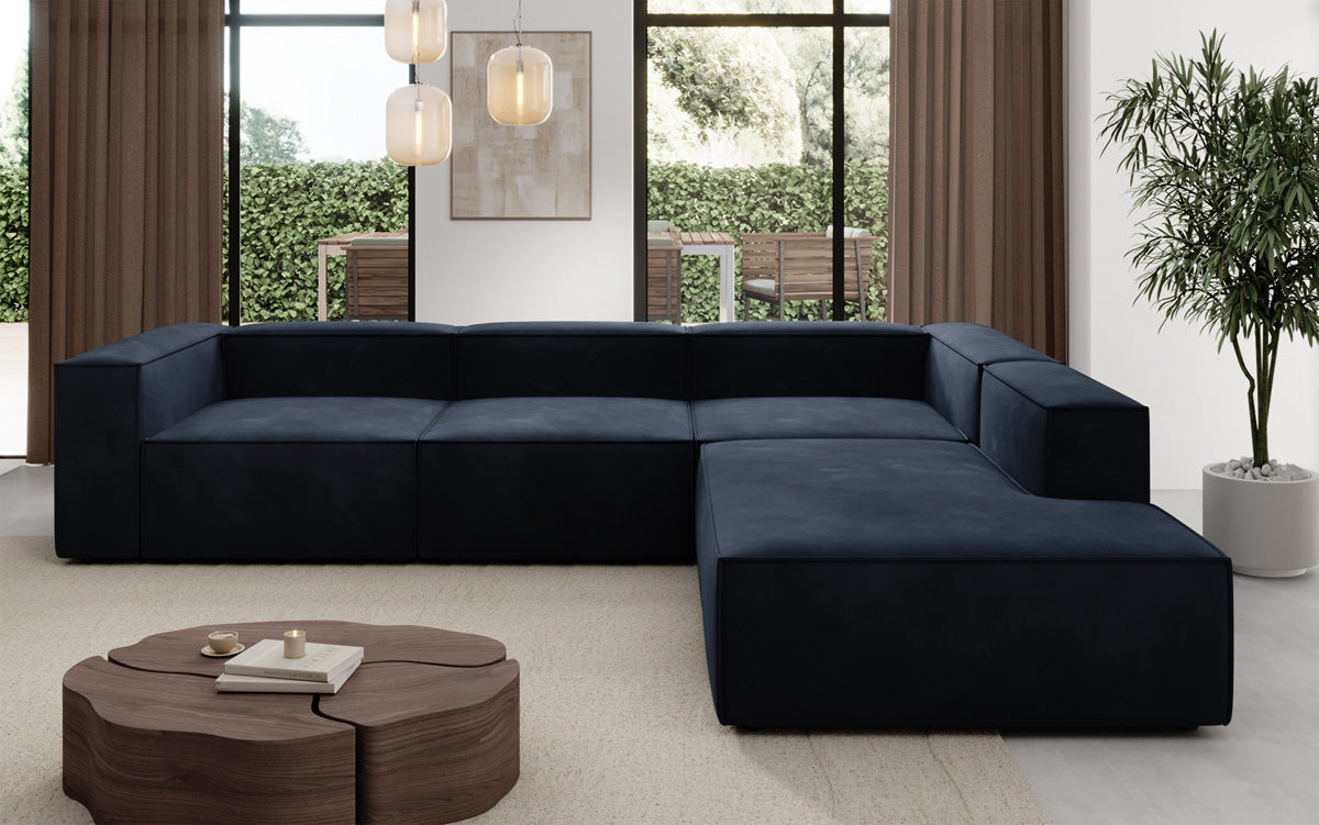 Designer Sofa Lesley L with long ottoman in velvet
