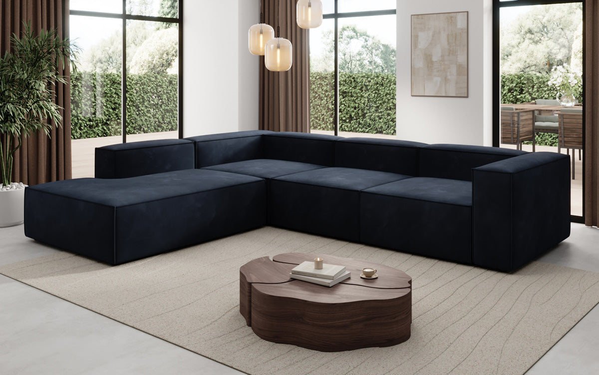 Designer Sofa Lesley L with long ottoman in velvet