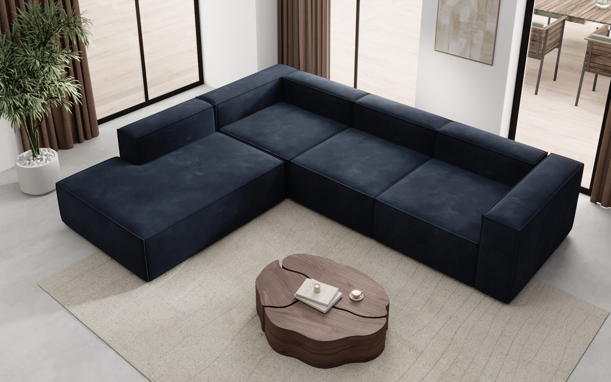 Designer Sofa Lesley L with long ottoman in velvet