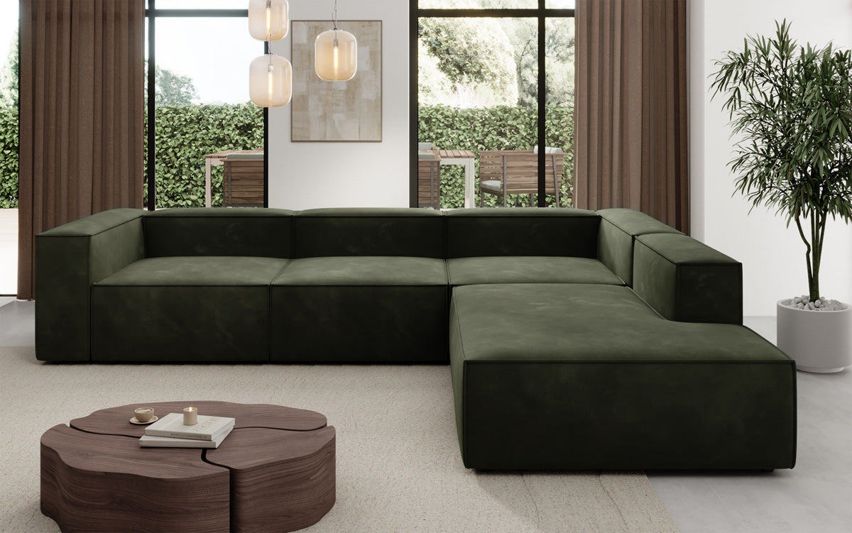 Designer Sofa Lesley L with long ottoman in velvet