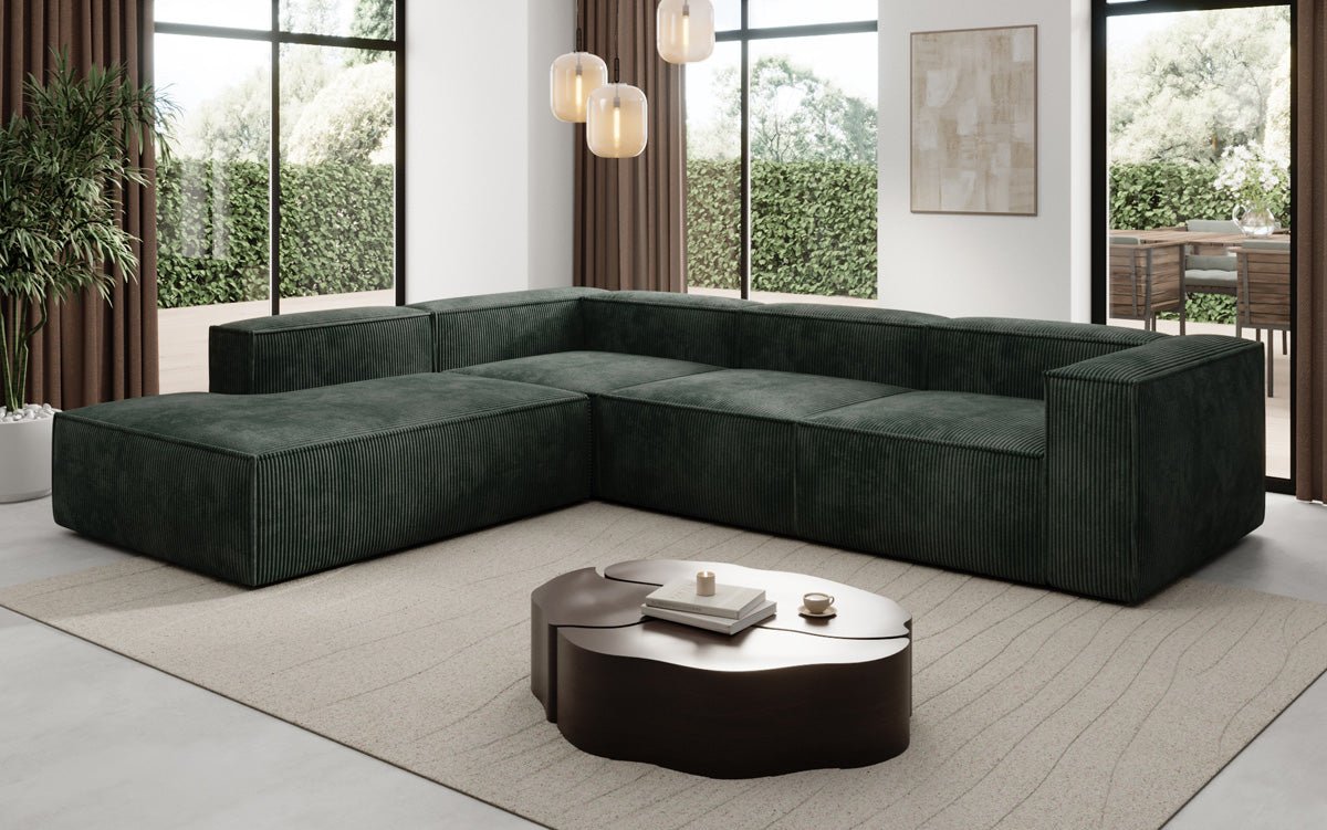 Designer Sofa Lesley L mit langer Ottomane in Cord