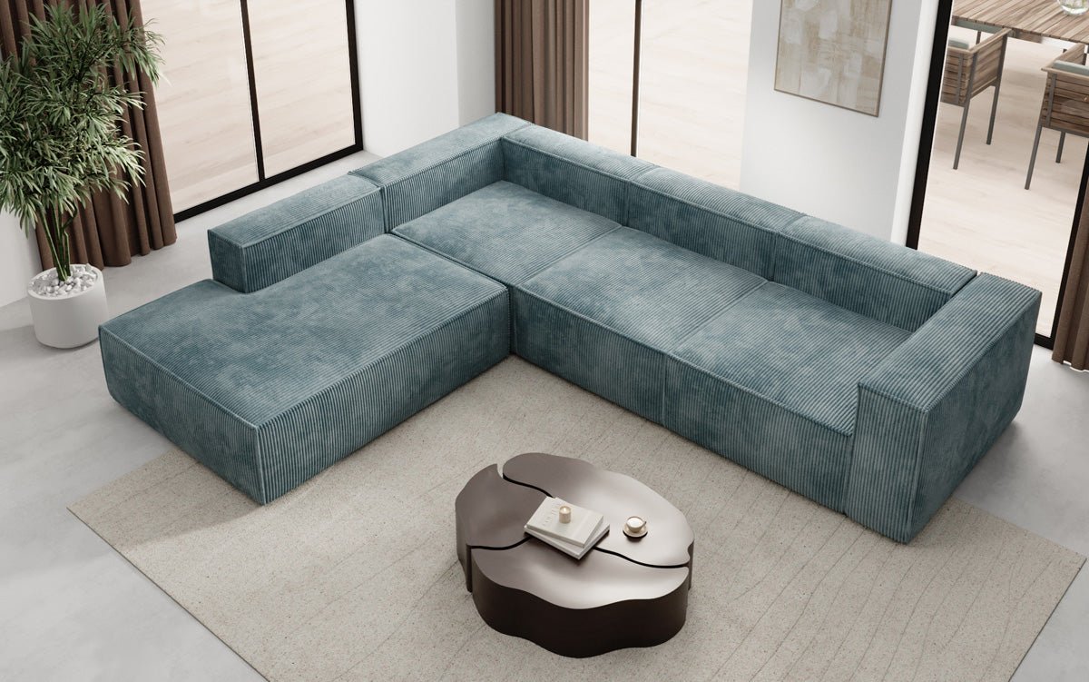 Designer Sofa Lesley L mit langer Ottomane in Cord