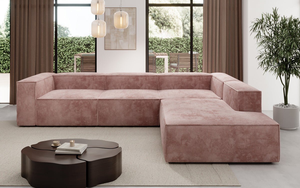 Designer Sofa Lesley L mit langer Ottomane in Cord