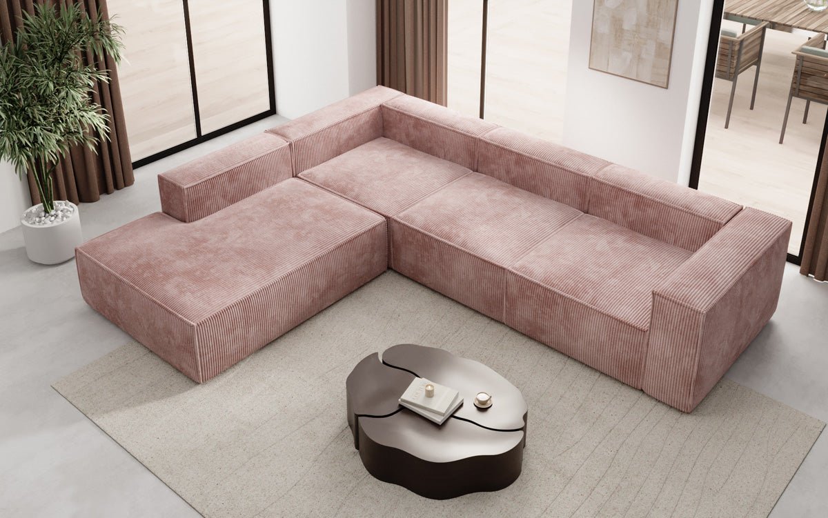 Designer Sofa Lesley L mit langer Ottomane in Cord