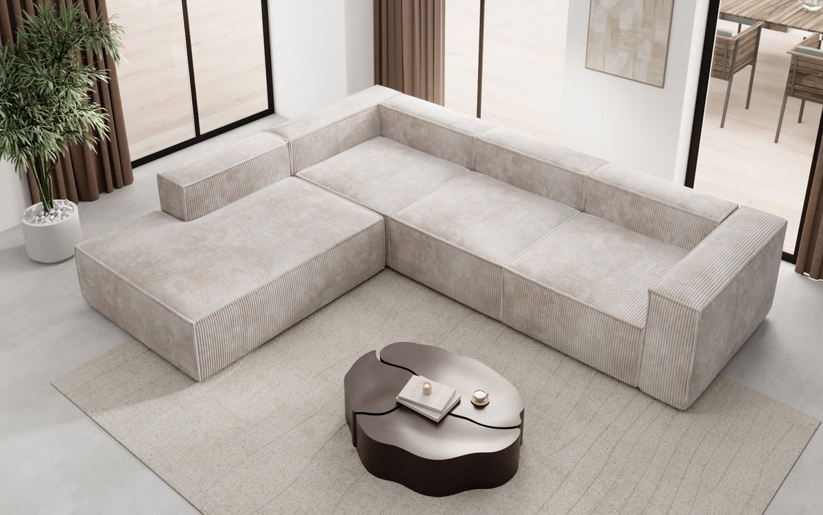 Designer Sofa Lesley L mit langer Ottomane in Cord