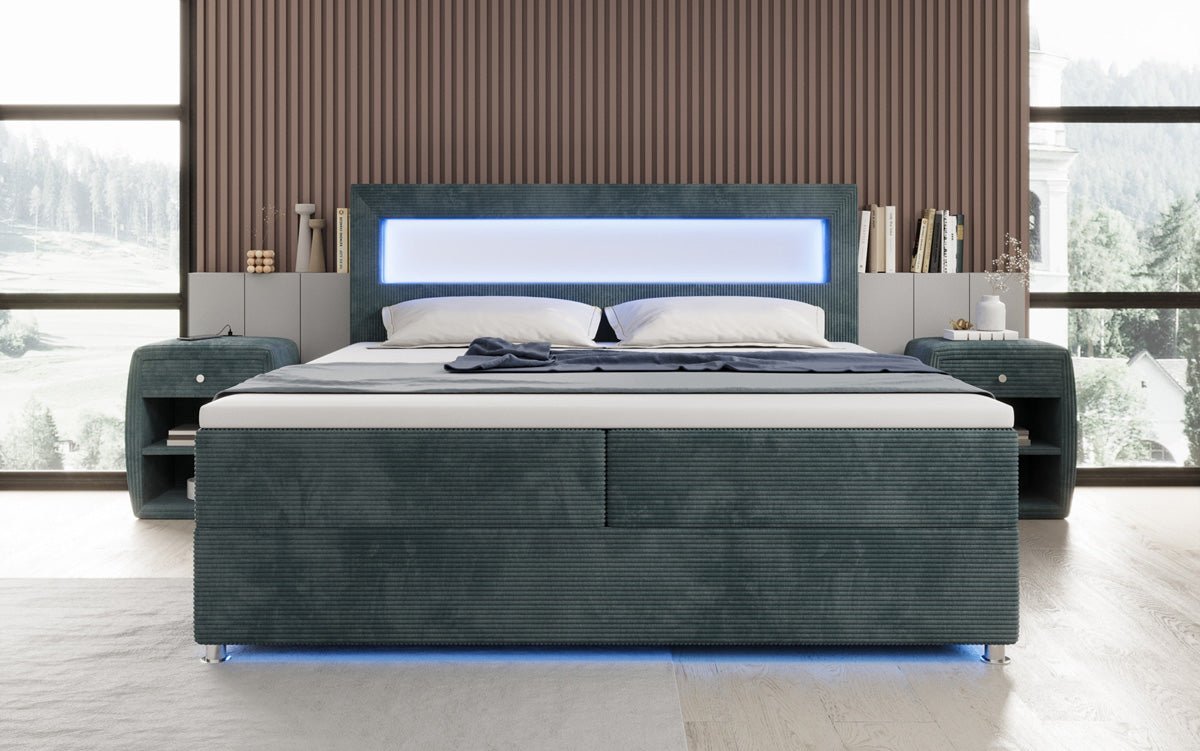 Boxspringbett Relax mit LED, Stauraum und USB/C in Cord